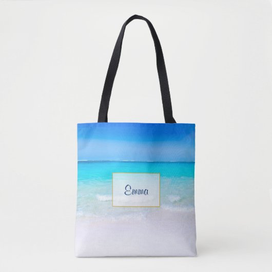 Tropical Beach met een Turquoise Zee Gepersonalise Draagtas (Voorkant)