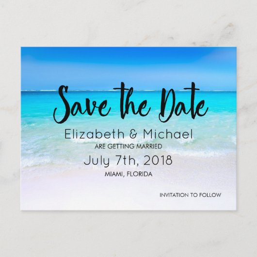 Tropical Beach met een Turquoise Zee Wedding STD Aankondigingskaart (Voorkant)