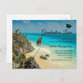 Tropical Beach met Wind Swept Palms Afstuderen Uitnodiging Briefkaart (Voorkant / Achterkant)