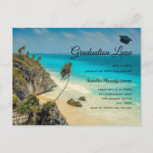 Tropical Beach met Wind Swept Palms Afstuderen Uitnodiging Briefkaart (Voorkant)