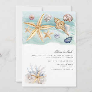 Tropical Beach Ocean Shell bruiloft uitnodiging Ka