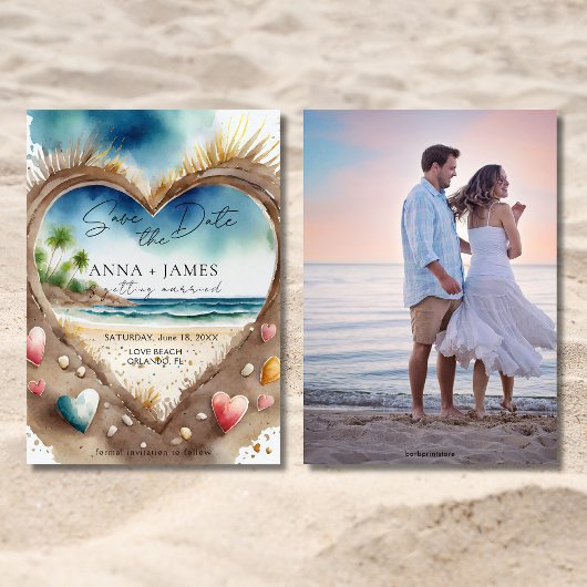 Tropical Beach Ocean Waterverf Save the Date Kaart