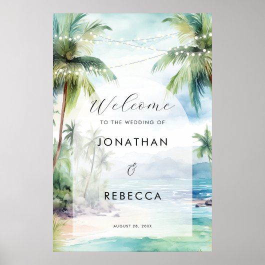 Tropical Beach Ocean Wedding Welkomstbord poster (Voorkant)