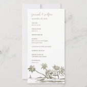 Tropical Beach Palm Sketch Gold Wedding Programme (Devant)