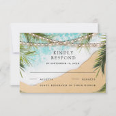 Tropical Beach Palm String Lights Wedding RSVP Kaartje (Voorkant)