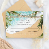 Tropical Beach Palm String Lights Wedding RSVP Kaartje