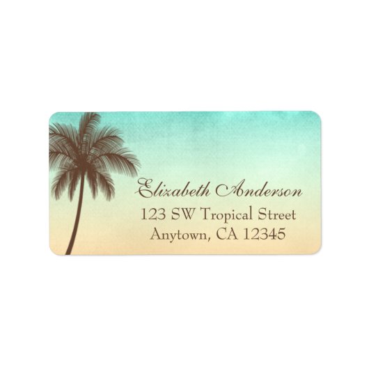 Tropical Beach Palm Tree gepersonaliseerd Etiket (Voorkant)