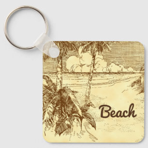 Tropical Beach Palm Trees Art Bewerkbaar Sleutelhanger