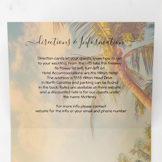Tropical Beach Palm Trees Mariage Tri-fold (Intérieur en premier)