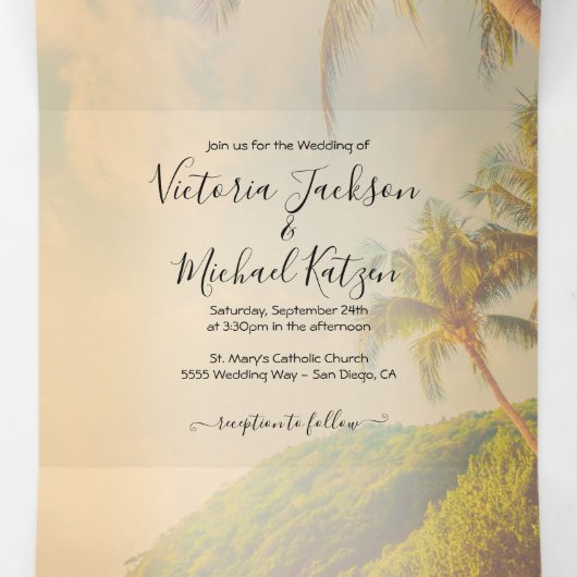 Tropical Beach Palm Trees Mariage Tri-fold (Intérieur au milieu)