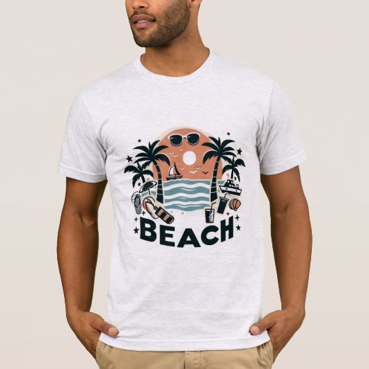 Tropical Beach Palm Trees & Sunset T-shirt (Voorkant)
