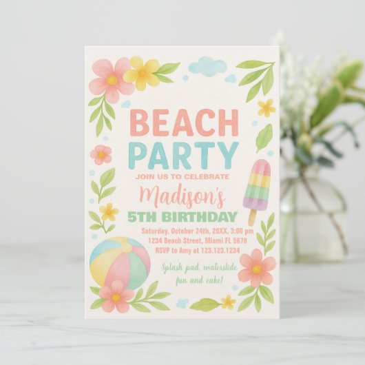 Tropical Beach Party Verjaardag Uitnodigingen & De (Staand voorkant)