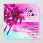 Tropical Beach Pink Sweet 16 Invitations Anniversa (Devant / Derrière)