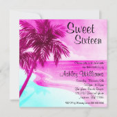 Tropical Beach Pink Sweet 16 Invitations Anniversa (Devant)