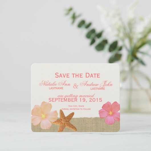 Tropical Beach Rustic Bewaar de datum Save The Date (Staand voorkant)
