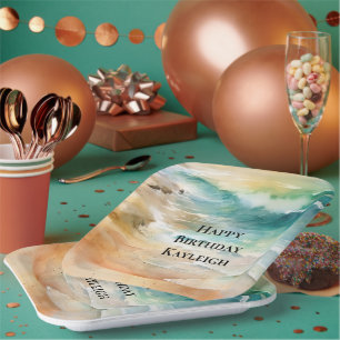 Tropical Beach Sand Turquoise Zee Verjaardag Papieren Bordje