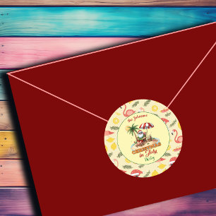 Tropical Beach & Santa Christmas in het feest van Ronde Sticker