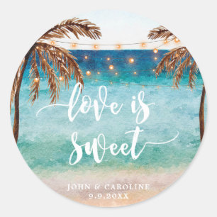 Tropical Beach Scene Liefde is lieve gunsten stick Ronde Sticker