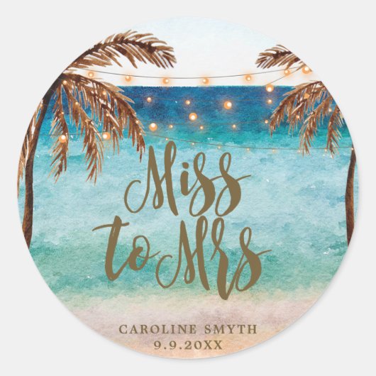 Tropical Beach Scene Miss to Mrs Favus sticker (Voorkant)