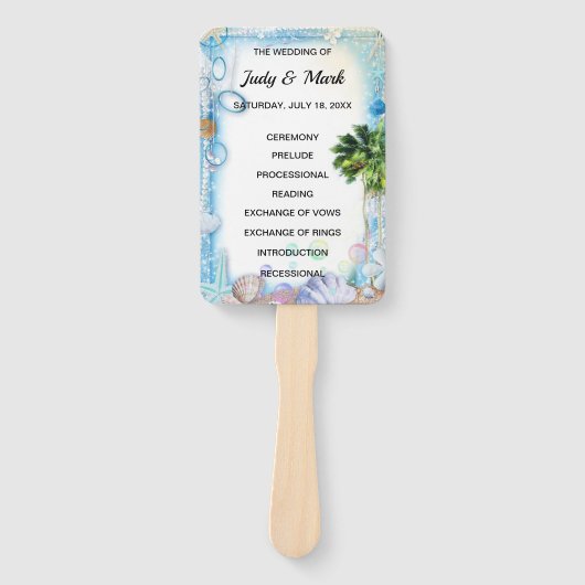 Tropical Beach Seashell bruiloft programma fans Handwaaier (Voorkant)