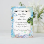 Tropical Beach Seashell Bruiloft Save The Date Kaa (Staand voorkant)