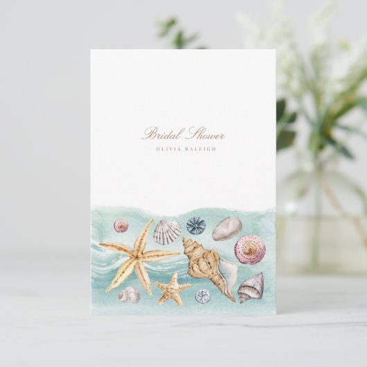 Tropical Beach Shell bruids douche uitnodiging (Staand voorkant)