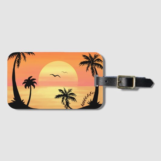 Tropical Beach Sunset Palm Tree Silhouette Art Bagagelabel (Voorkant (horizontaal))