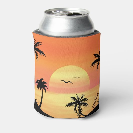 Tropical Beach Sunset Palm Tree Silhouette Art Blikjeskoeler (Blikje Achterkant)