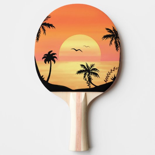 Tropical Beach Sunset Palm Tree Silhouette Art Tafeltennisbatje (Voorkant)