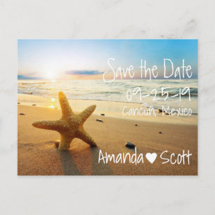 Tropical Beach Sunset Starfish Bewaar de datum Aankondigingskaart