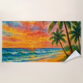 Tropical Beach Sunset Waterverf Strandlaken (Voorkant)