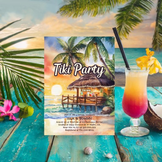Tropical Beach Tiki Party Douche Uitnodiging