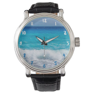 Tropical Beach Turquoise Water Blue Ocean Sea Foam Horloge