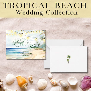 Tropical Beach Typografie Dank u kaart bruiloft Notitiekaartje