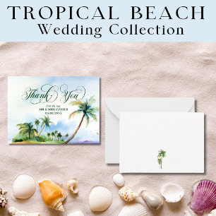 Tropical Beach Typografie Dank u kaart bruiloft Notitiekaartje