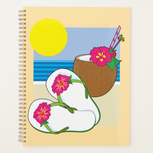 Tropical Beach Vacation Coconut Flowers Flip Flops Planner (Voorkant)