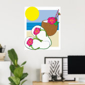 Tropical Beach Vacation Coconut Flowers Flip Flops Poster (Thuiskantoor)