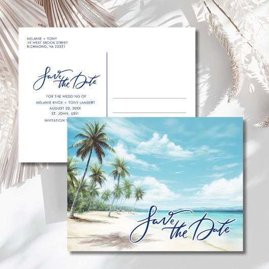 Tropical Beach Wedding Save the Date Aankondigingskaart