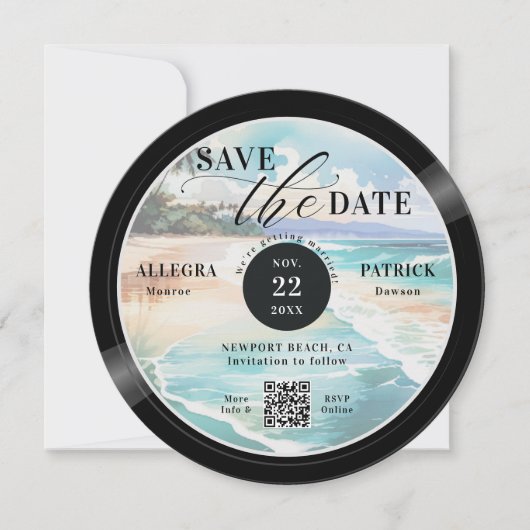 Tropical Beach Wedding Save the Date Muziek Liefde (Voorkant)