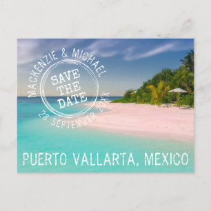 Tropical Beach Wedding Stamp Logo Save the Date Aankondigingskaart