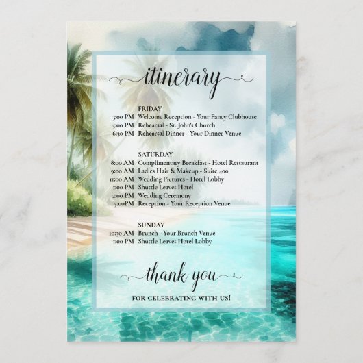 Tropical Beach Wedding Welcome & Itinerary Programma (Achterkant)