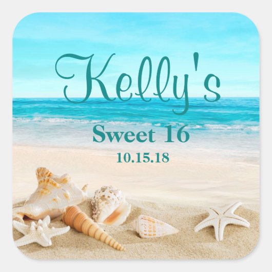 Tropical Beach Zee Shell Sweet 16 Favor Labels (Voorkant)