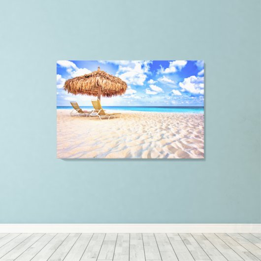 Tropical Beaches | Aruba Sandy Beach Canvas Afdruk (Insitu (Houten vloer))