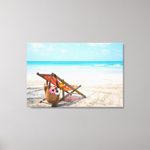 Tropical Beaches   Beach Chair on Sand Canvas Afdruk