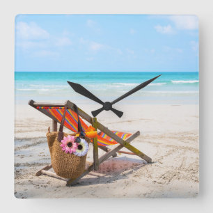 Tropical Beaches   Beach Chair on Sand Vierkante Klok