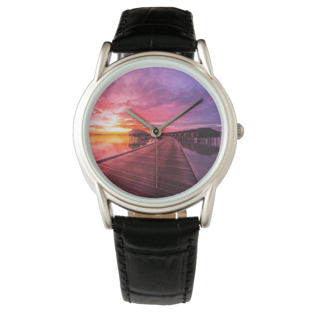 Tropical Beaches Maldiven Sunset Horloge (Voorkant)