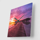 Tropical Beaches Maldiven Sunset Vierkante Klok (Hoek)