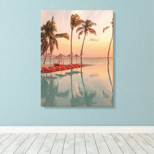 Tropical Beaches Maldiven Tropical Beach & Pool Canvas Afdruk (Insitu (Houten vloer))