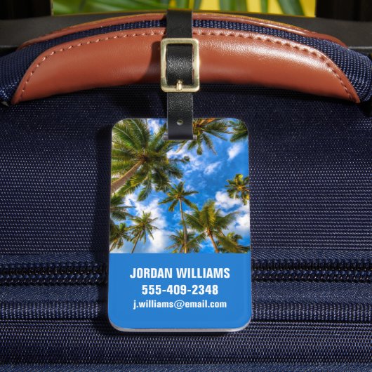 Tropical Beaches | Palm Trees on Blue Sky Bagagelabel (Voorkant Insitu 2)