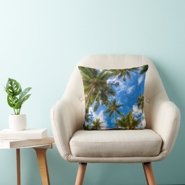 Tropical Beaches | Palm Trees on Blue Sky Kussen (Stoel)